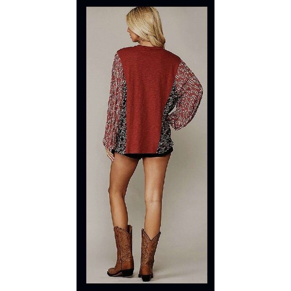 NWT Gigio Large Rust Multiprint Fabric Front Tie Oversized Tunic Top - Picture 2 of 6